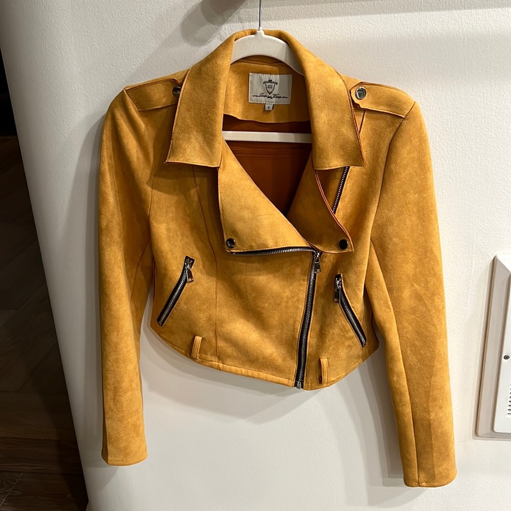 Lucy Wang Moto Jacket.  Faux suede.  Beautiful mustard yellow color. Size Small
